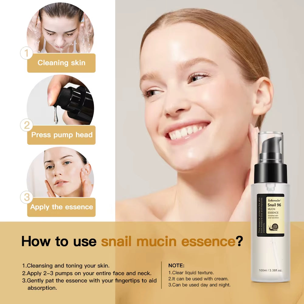Snail Mucin 96% Korean Skin Care Facial Essence Fading Fine Lines Repair Essence Firming Facial Snail Brightening Anti-Aging