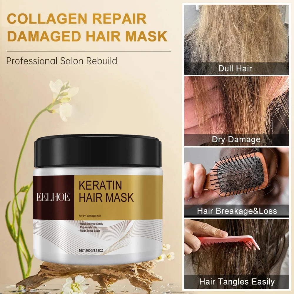 Collagen Hair Treatment Deeply Repair Conditioning Argan Oil Collagen Hair Mask Essence Keratin Conditioner for Damaged Dry Hair