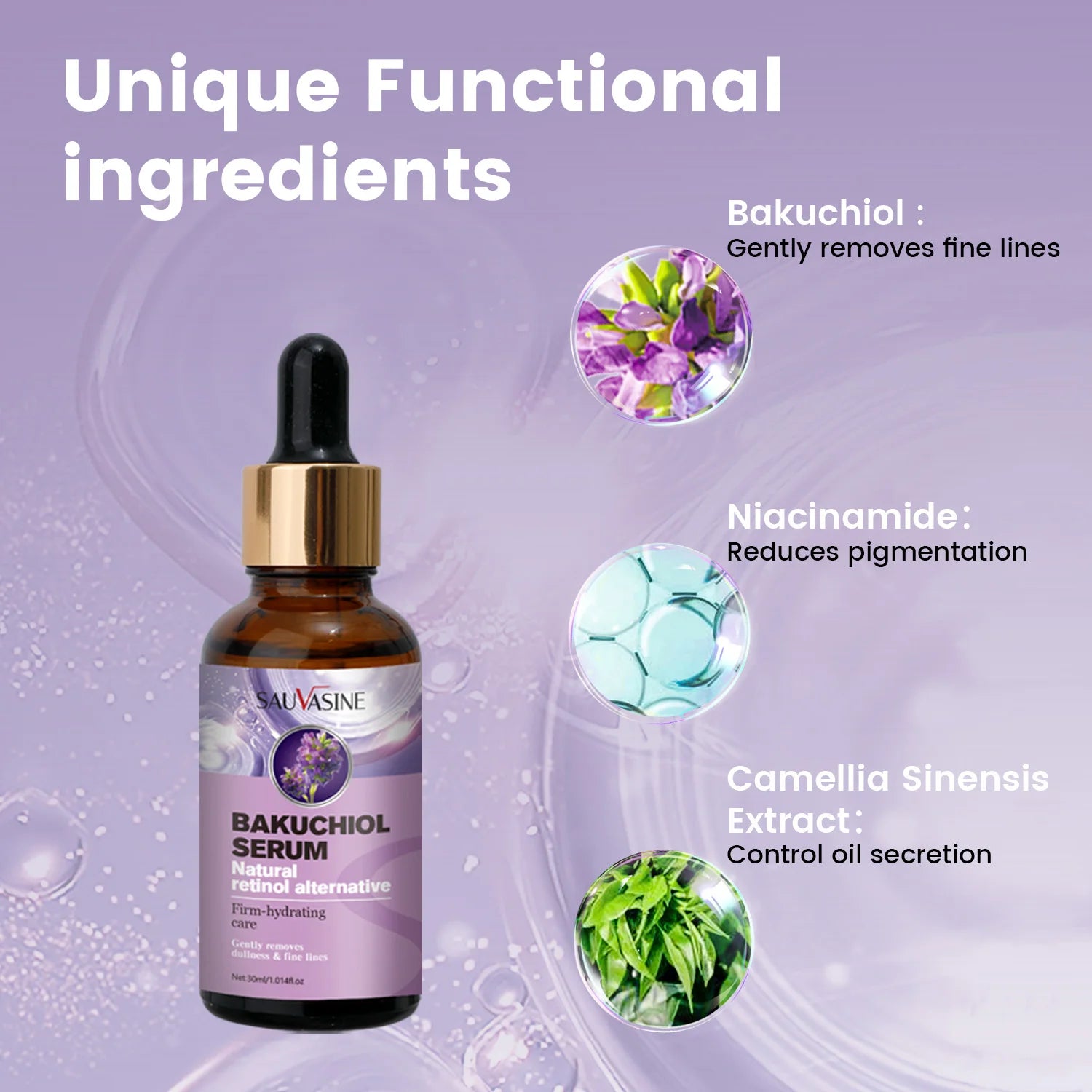 Bakuchiol Face Serum anti Aging anti Wrinkle Firm-Hydrating Brightening Facial Essence Moisturizing Fade Fine Lines Skin Care