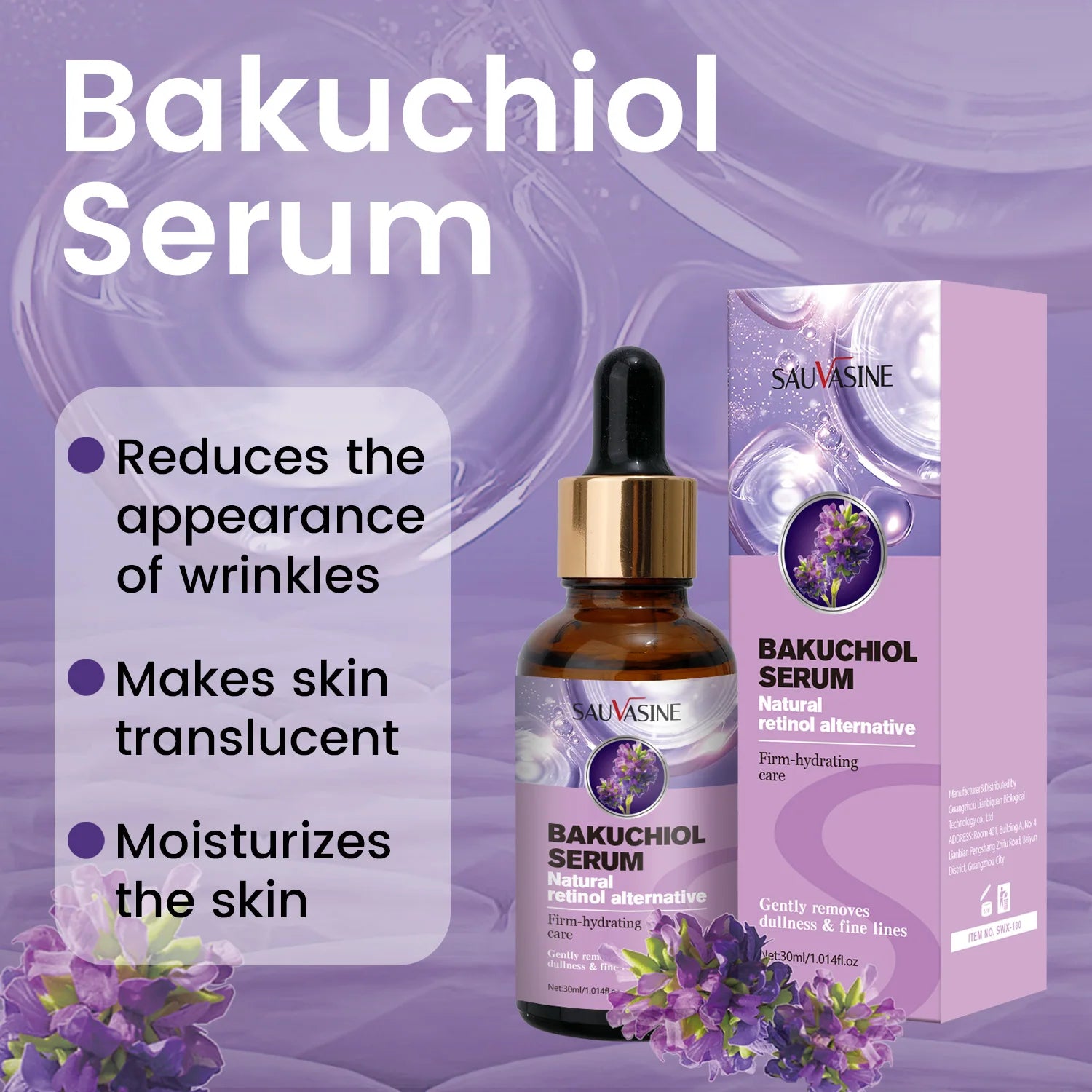Bakuchiol Face Serum anti Aging anti Wrinkle Firm-Hydrating Brightening Facial Essence Moisturizing Fade Fine Lines Skin Care